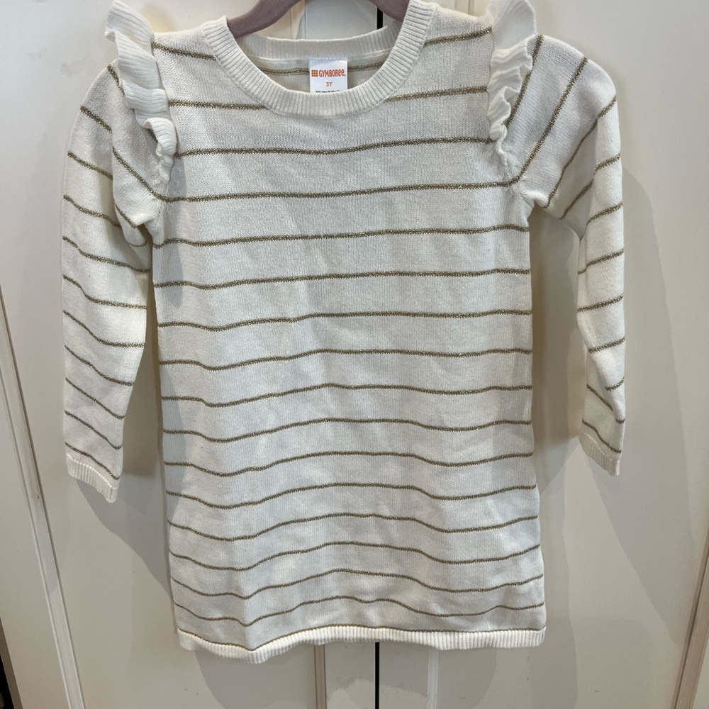 Gymboree Toddler 3t Kids White Striped dress with Ruffle Sleeves